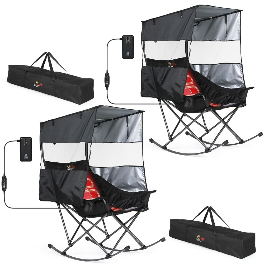 Outdoor Furniture Xl - Heated Rocking Camping Chair with Canopy,