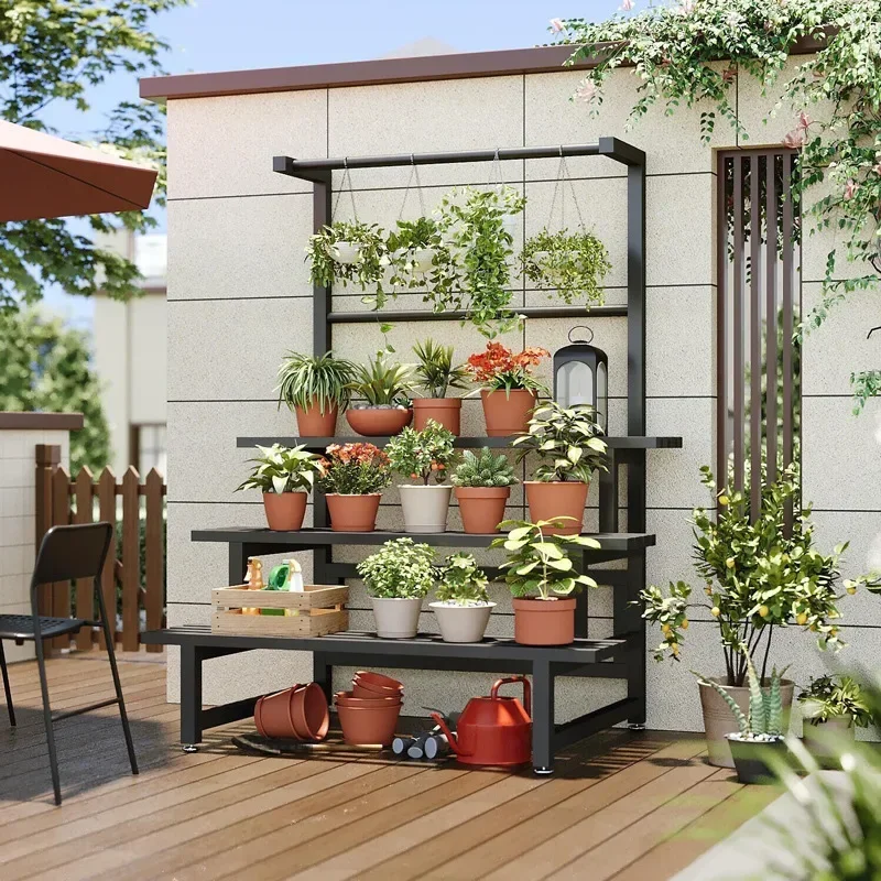 Tiered Display Plant Rack Shel - Outdoor Furniture Black บทวิจารณ์และราคา