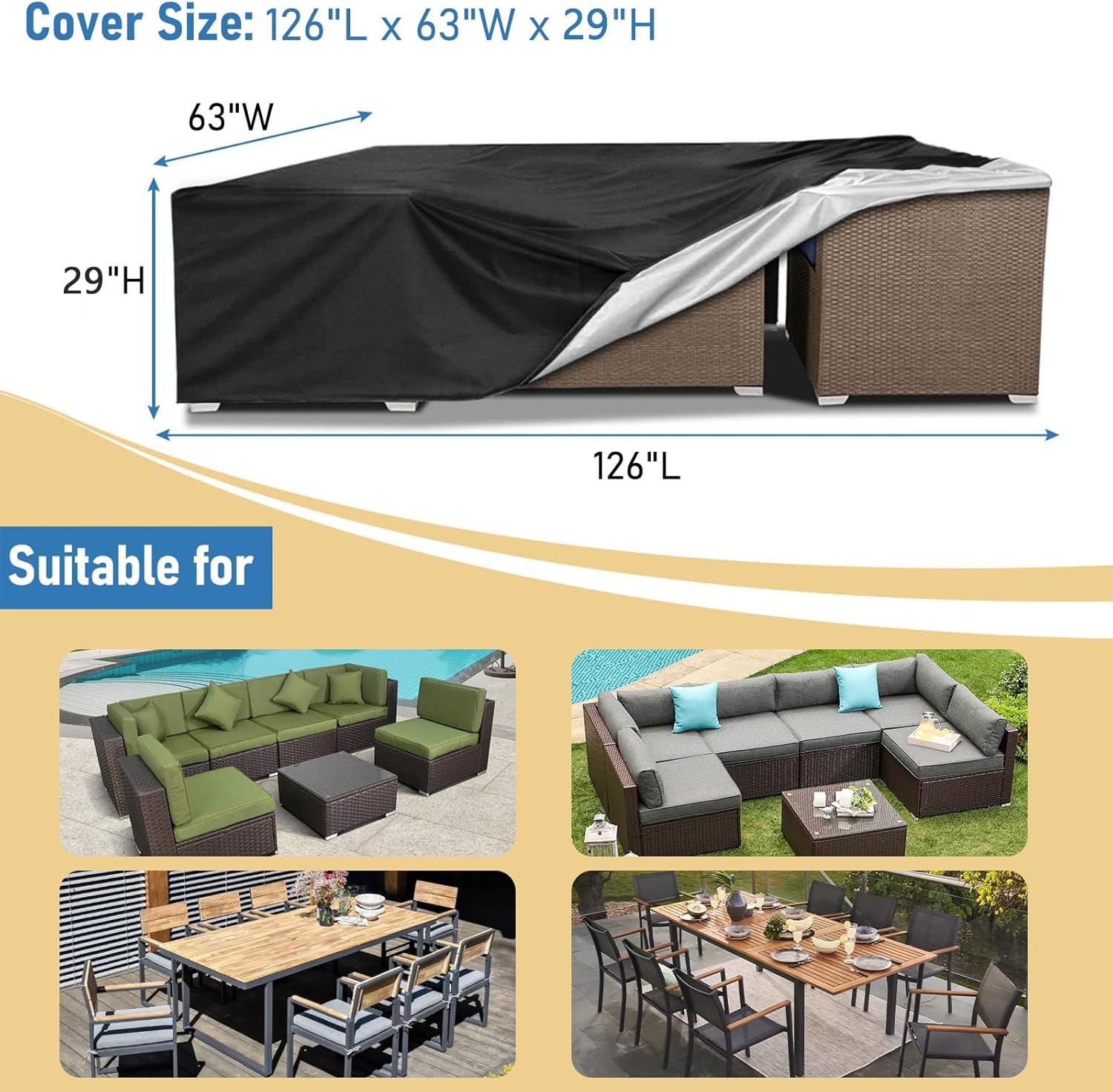 Heavy Duty Waterproof Patio Fu - Outdoor Furniture Black บทวิจารณ์และราคา