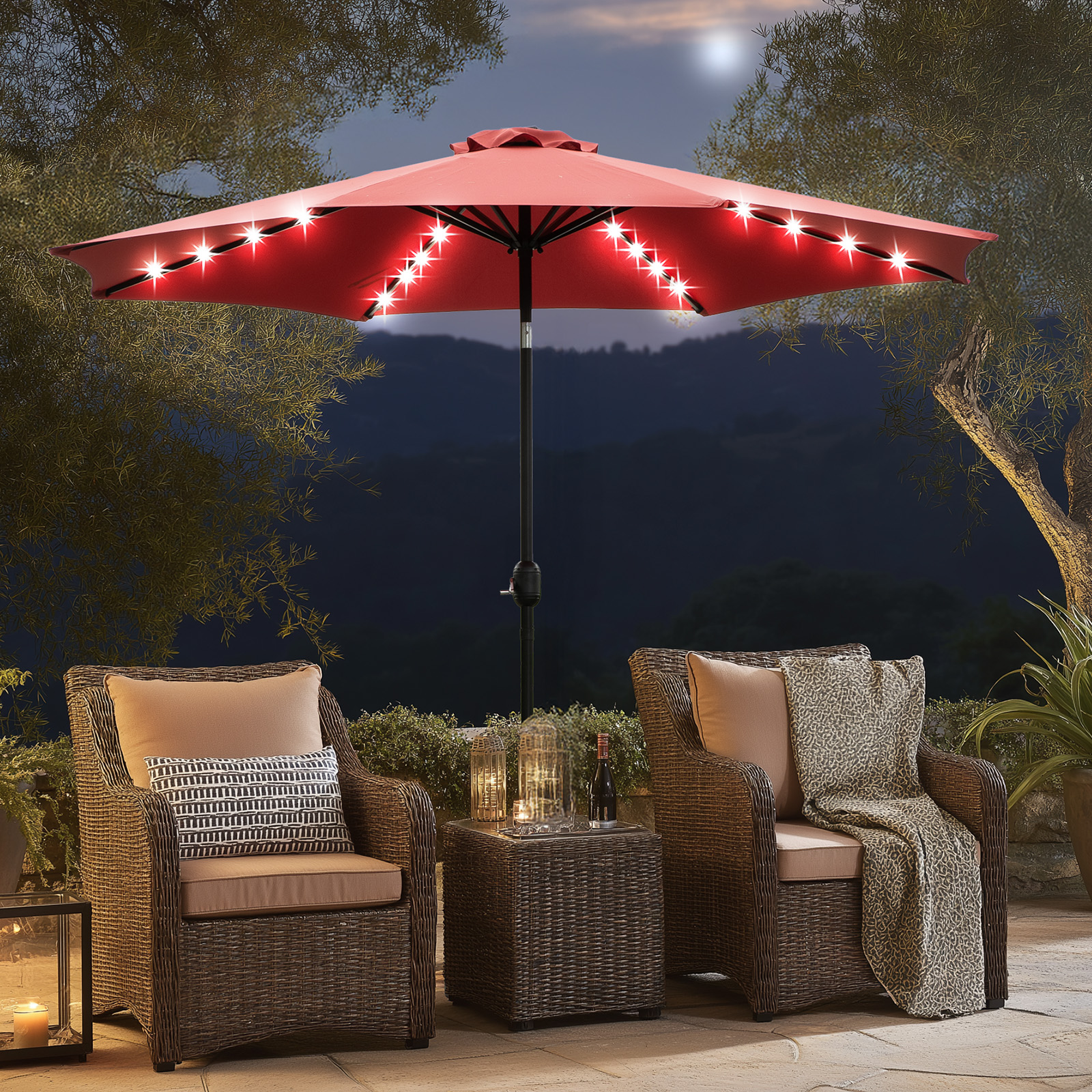 JHK 10FT Solar Patio Umbrella  - Outdoor Furniture Sunbrella บทวิจารณ์และราคา