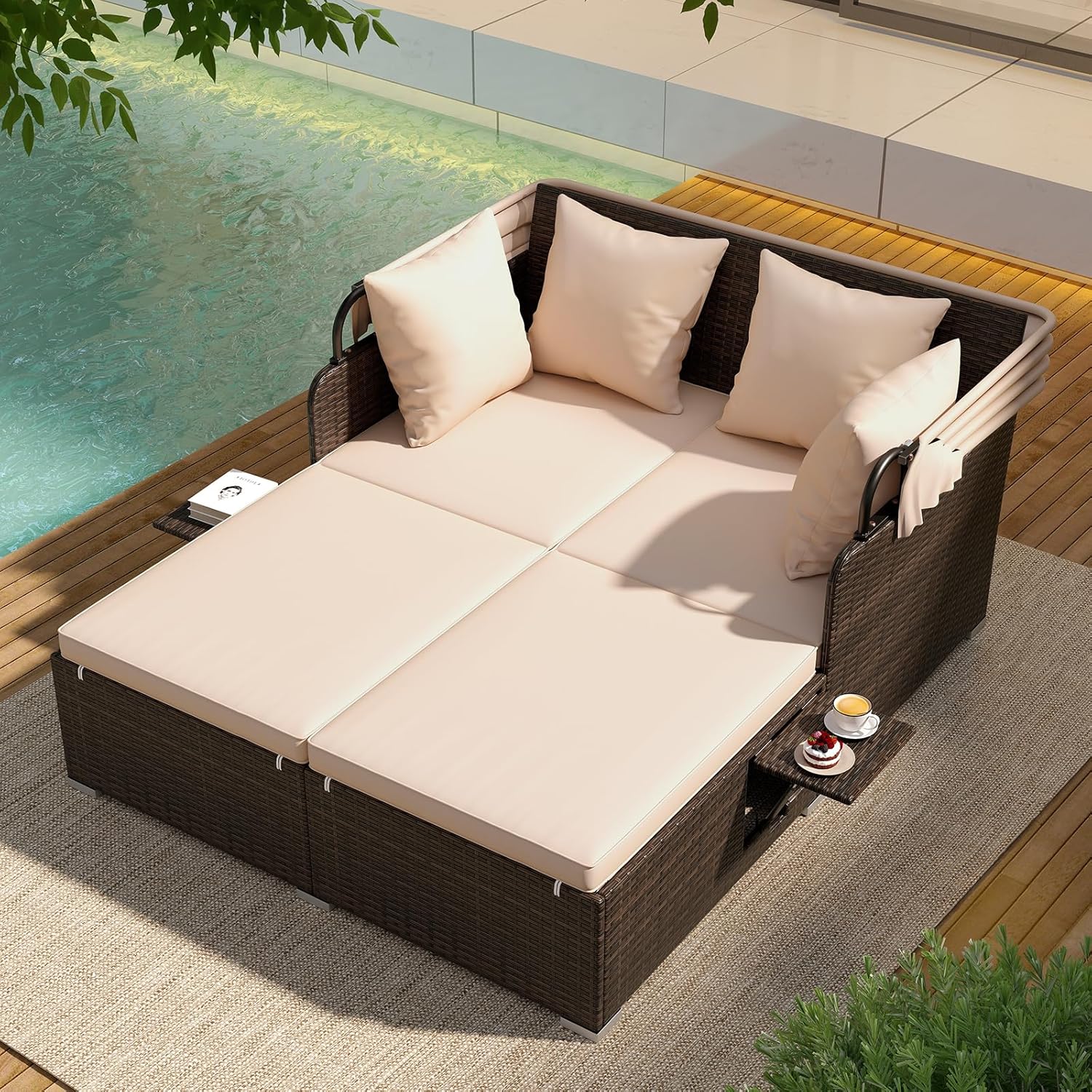 Outdoor Daybed, 2-Person Wicke - Outdoor Furniture Sunbrella บทวิจารณ์และราคา