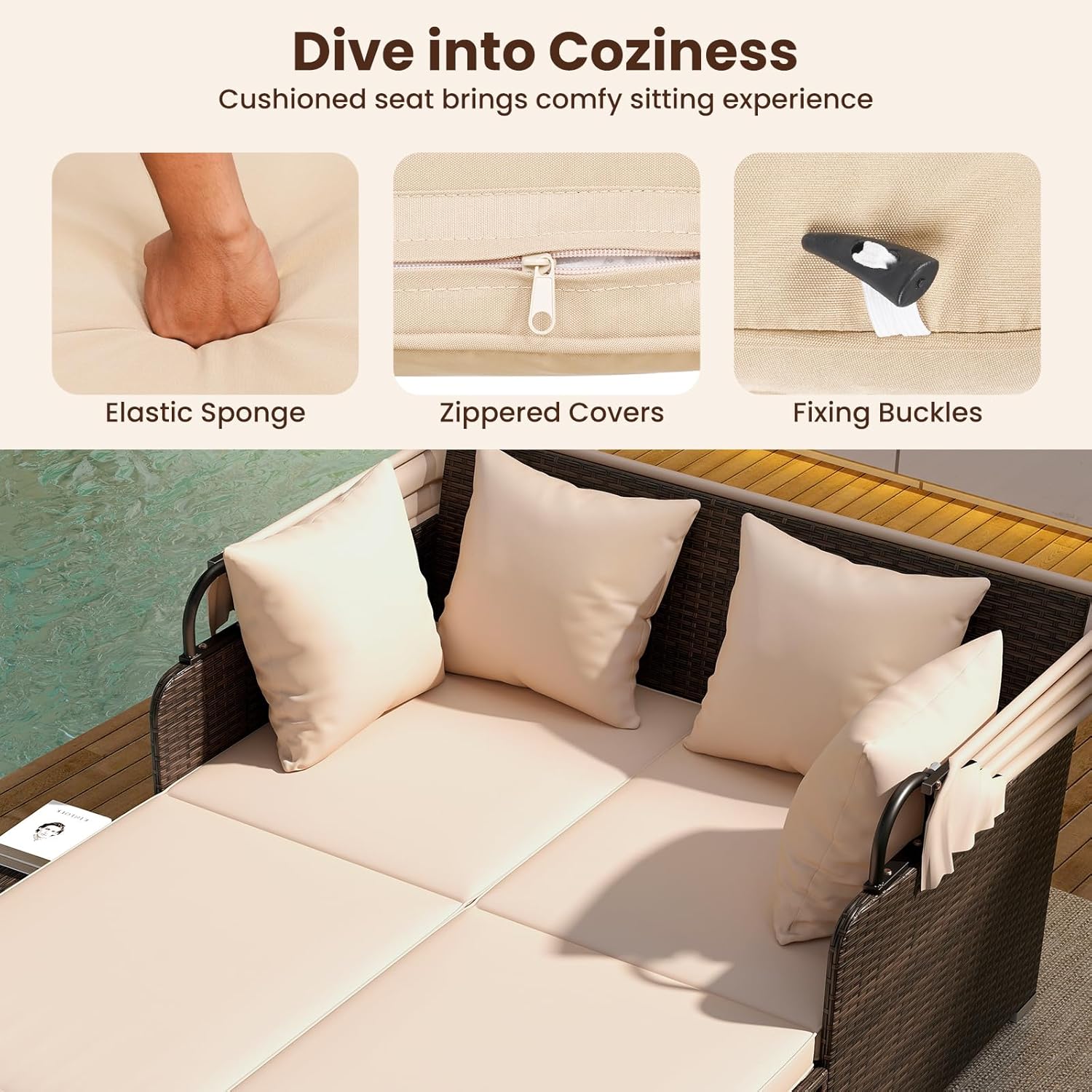 Outdoor Daybed, 2-Person Wicke - Outdoor Furniture Sunbrella บทวิจารณ์และราคา