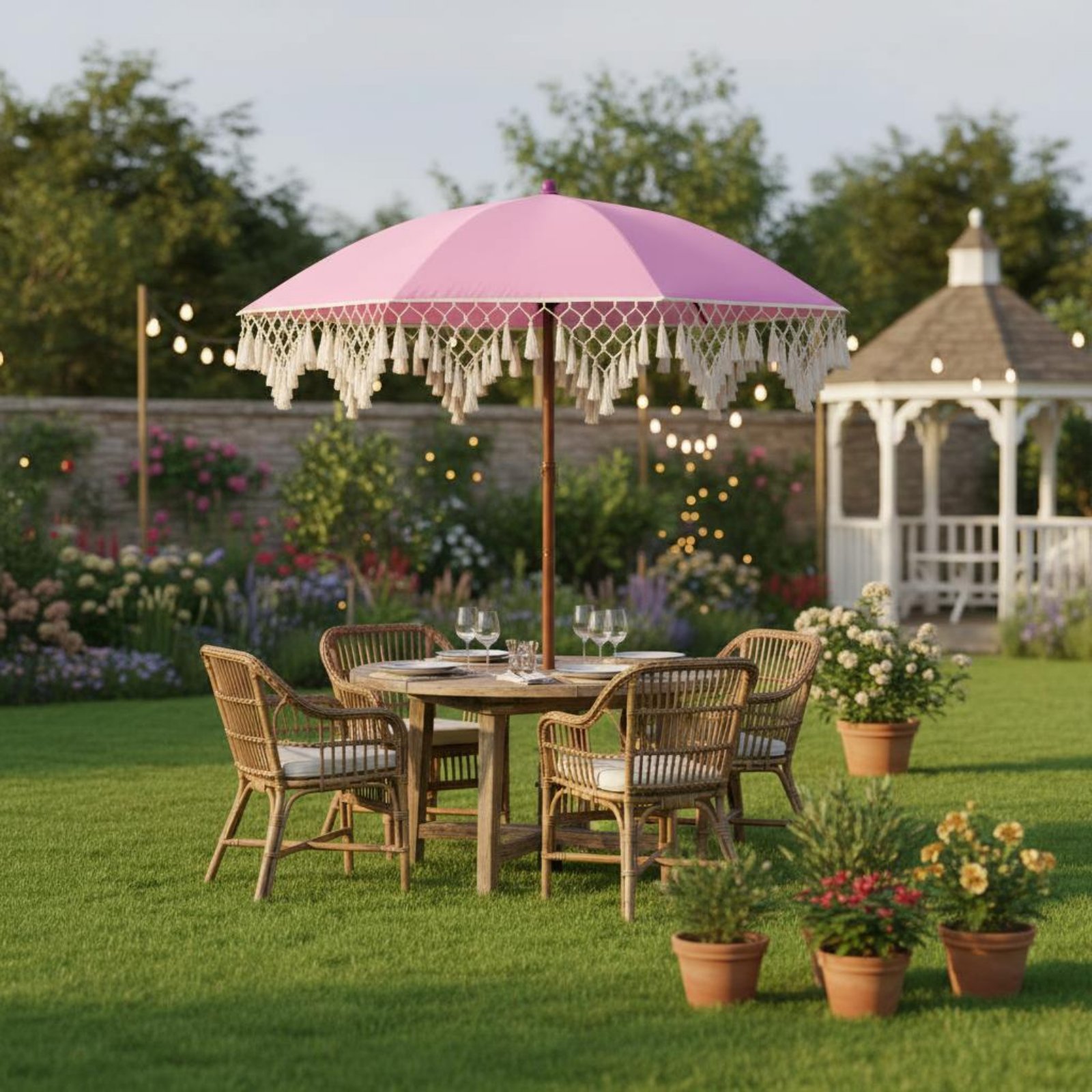 Tassel Patio Umbrella Portable - Outdoor Furniture Vendors บทวิจารณ์และราคา