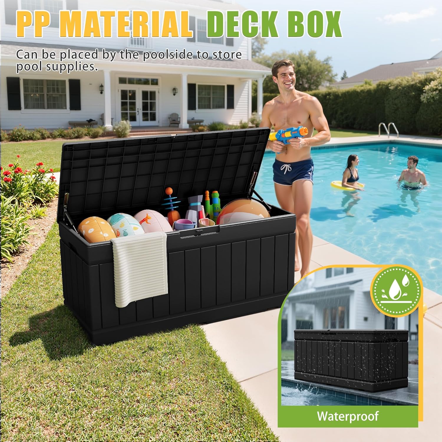 82 Gallon Outdoor Storage Box  - Outdoor Furniture Black บทวิจารณ์และราคา