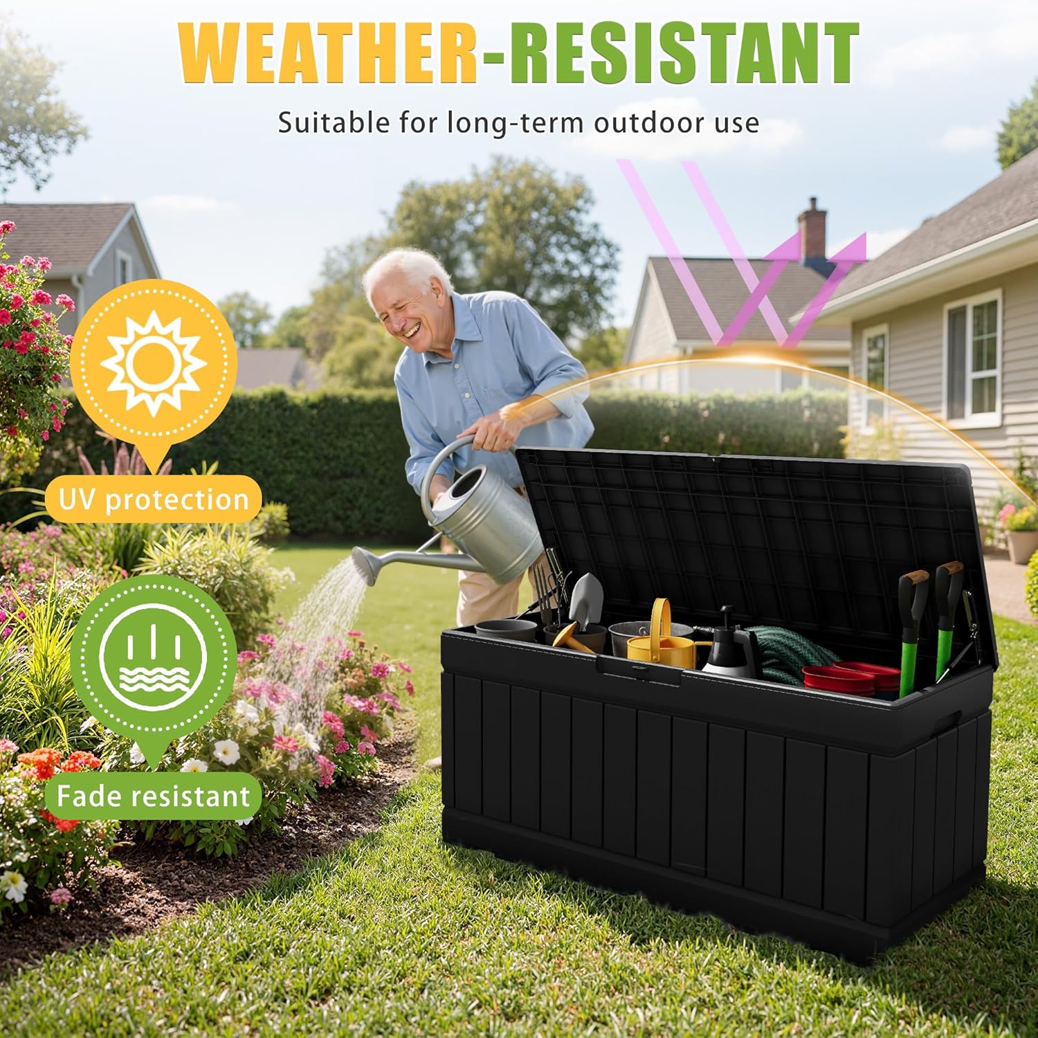 82 Gallon Outdoor Storage Box  - Outdoor Furniture Black บทวิจารณ์และราคา