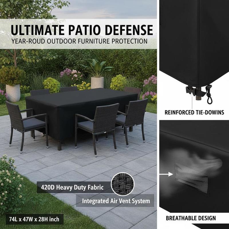 Outdoor Table Set Protector 74 - Outdoor Furniture Black บทวิจารณ์และราคา