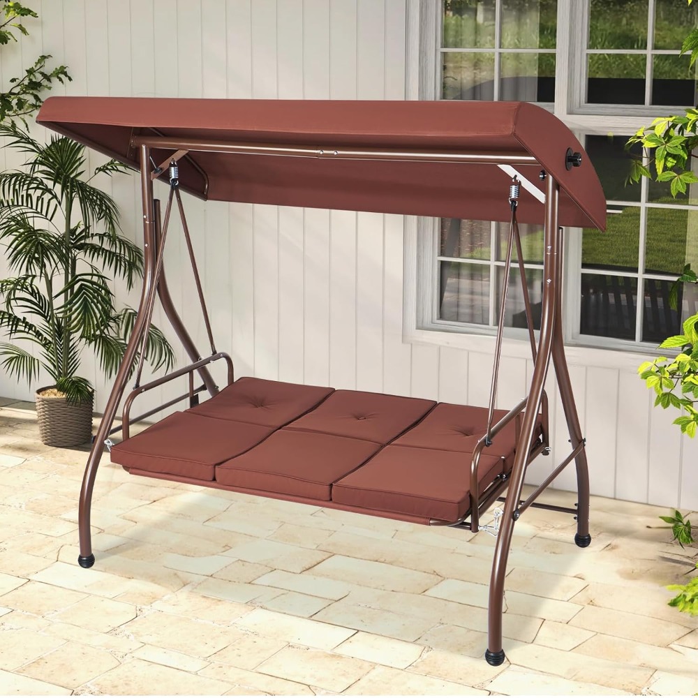 3-Seat Patio Swing Chair, Conv - Outdoor Furniture Sunbrella บทวิจารณ์และราคา