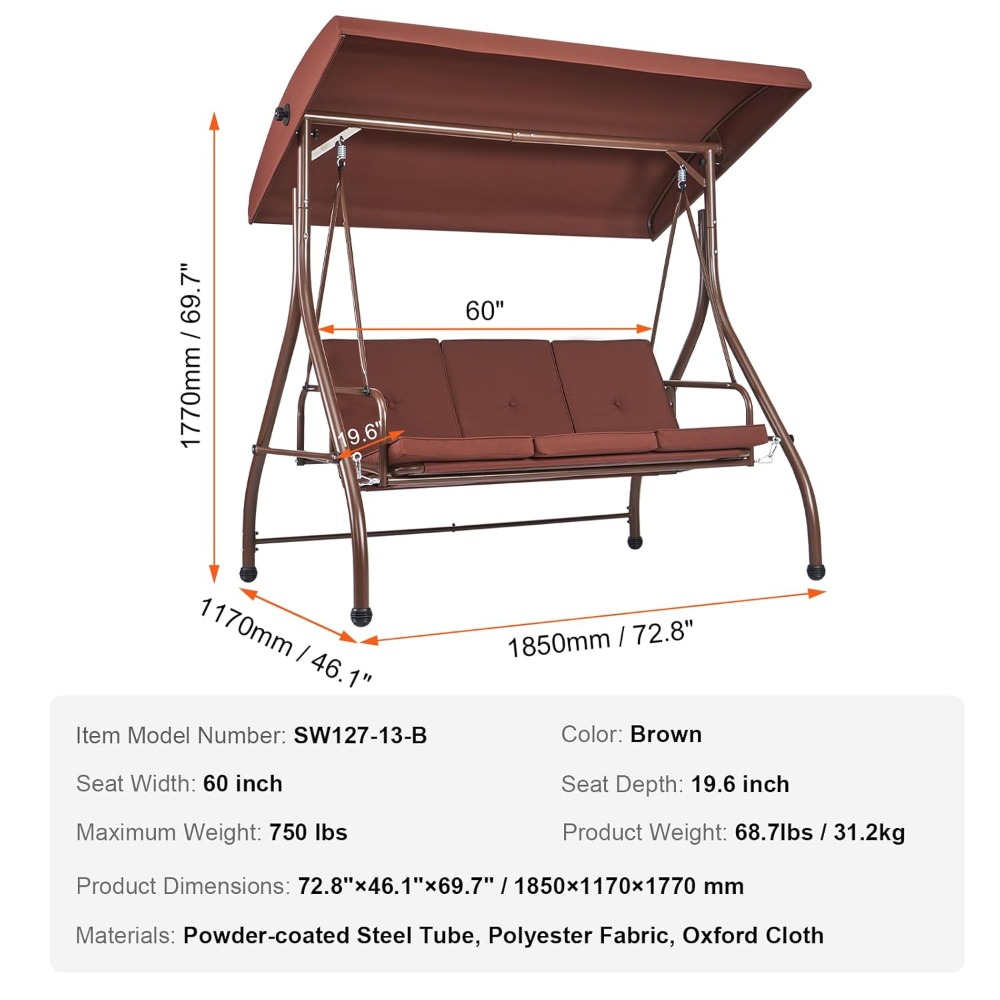 3-Seat Patio Swing Chair, Conv - Outdoor Furniture Sunbrella บทวิจารณ์และราคา