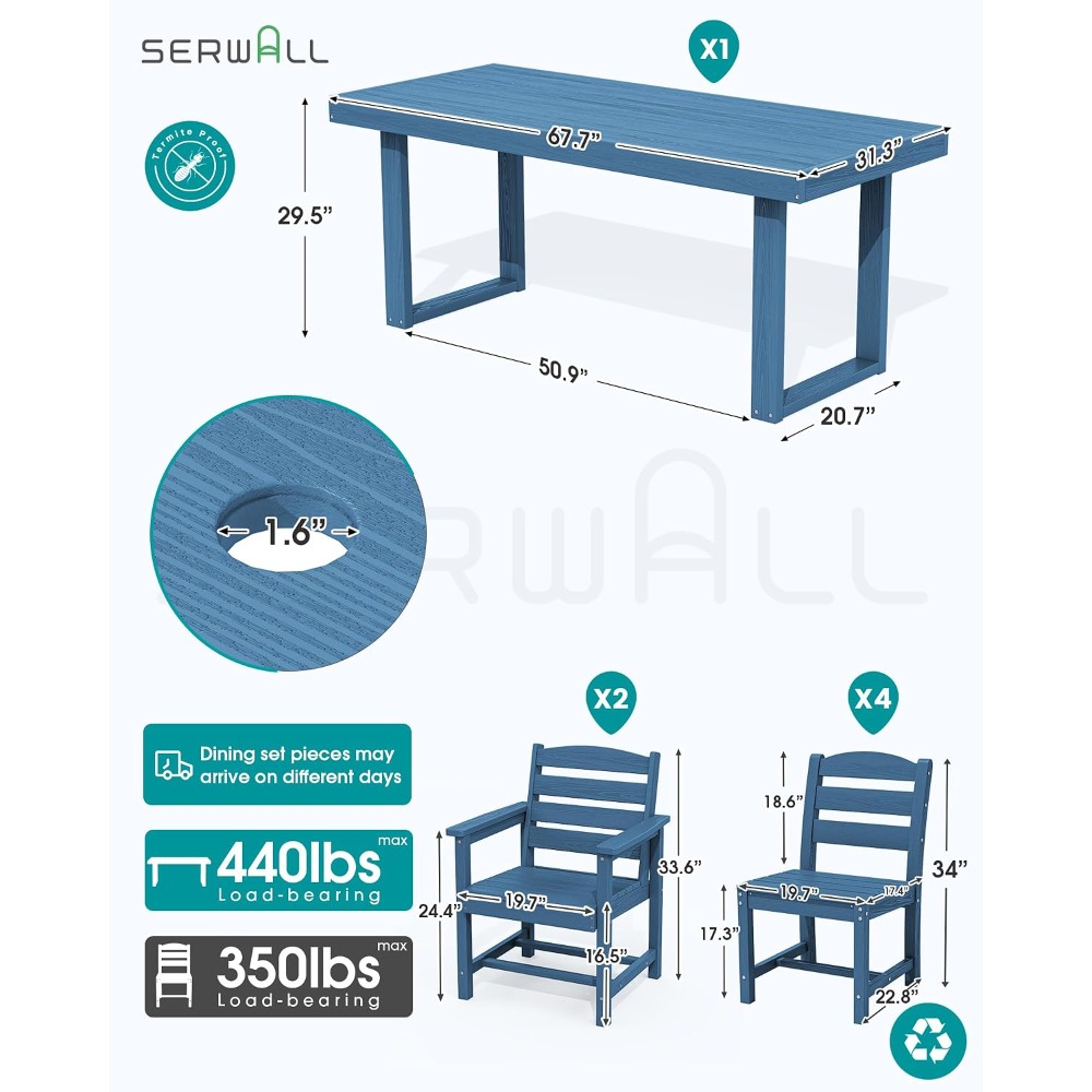 HDPE Outdoor Dining Set for 6, - Outdoor Furniture Hdpe บทวิจารณ์และราคา